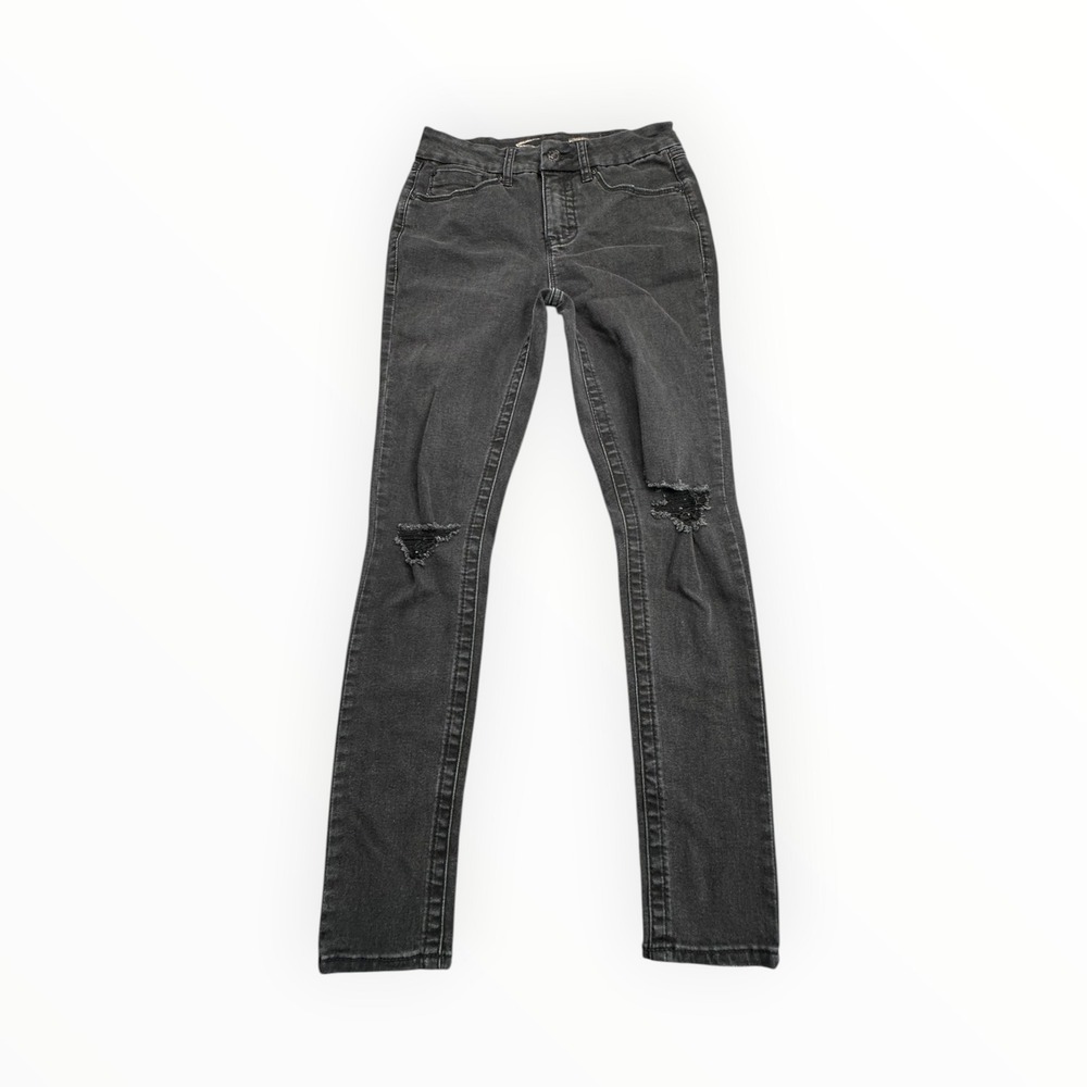 Seven7 Jeans Women 4 Black Tummyless High Rise Skinny‎ Distressed Ripped Denim